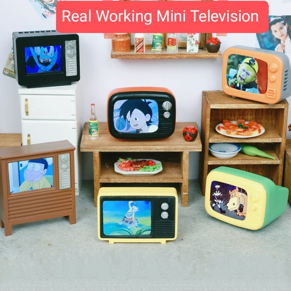 Real Working Miniature Television TV Perfect for Your Dollhouse collection can play movies 1:12