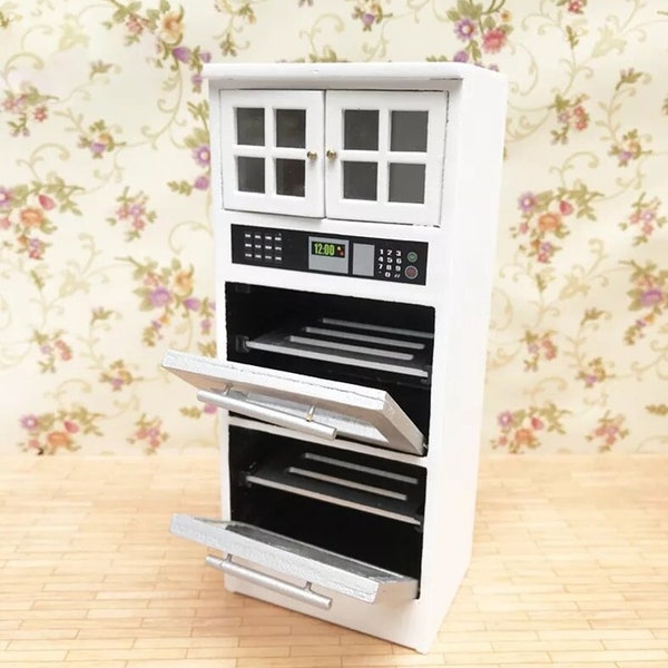 Échelle 1:12 Armoire de four de cuisine miniature en bois réel pour poupées maison ou de vrais accessoires de cuisine mini