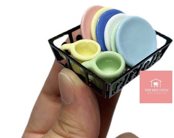 Miniature Cooking Plate, Mug & Rack Set: Dollhouse Kitchen (8pcs)