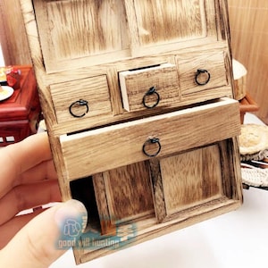 Real working Miniature wooden vintage Cabinet for real mini kitchen