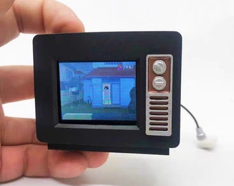 Working Miniature Retro TV with Cabinet: Dollhouse Movie Player