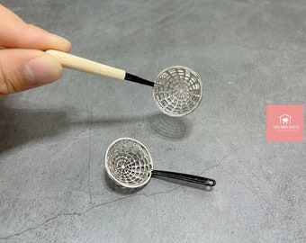 Miniature Cookware: Tiny Metal Skimmer Strainer with Wood Handle