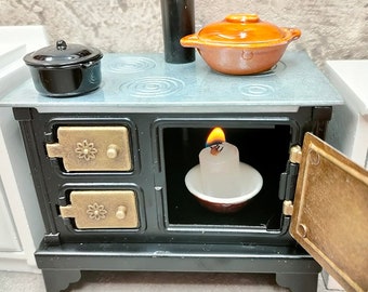 Piccola stufa vintage in miniatura in scala 1:12 per cucinare veri mini alimenti o accessori per la casa delle bambole