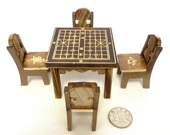 Conjunto de mesa de madeira vintage em miniatura real Mini acessórios de abeto