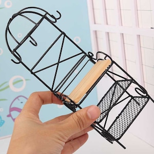 1:12 Scale Real Mini Cooking Kitchen Black Metal Pan Stand Rack With Wooden Board perfect for Dollhouse Or Mini Cooking Food.