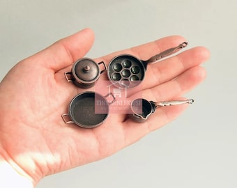 Miniature Cooking Pan Set 1:12 - Real Tiny Cookware