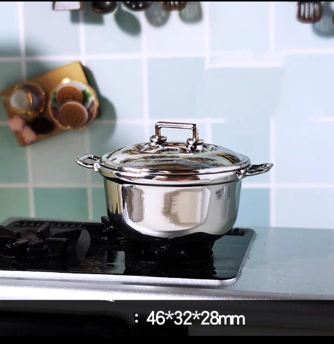 REAL COOKING 1:12 miniature alloy soup pot : cook tiny food
