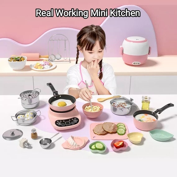 Real Mini Kitchen Cooking Set for Miniature Food Cooking 
