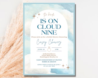 Cloud Nine Bridal Shower Invitation, Watercolor Sky (Digital Download)