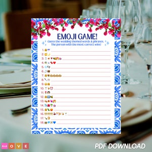 Mama Mia Themed Bridal Shower Emoji Game Digital Download, Guess the Wedding Phrase Emoji Game