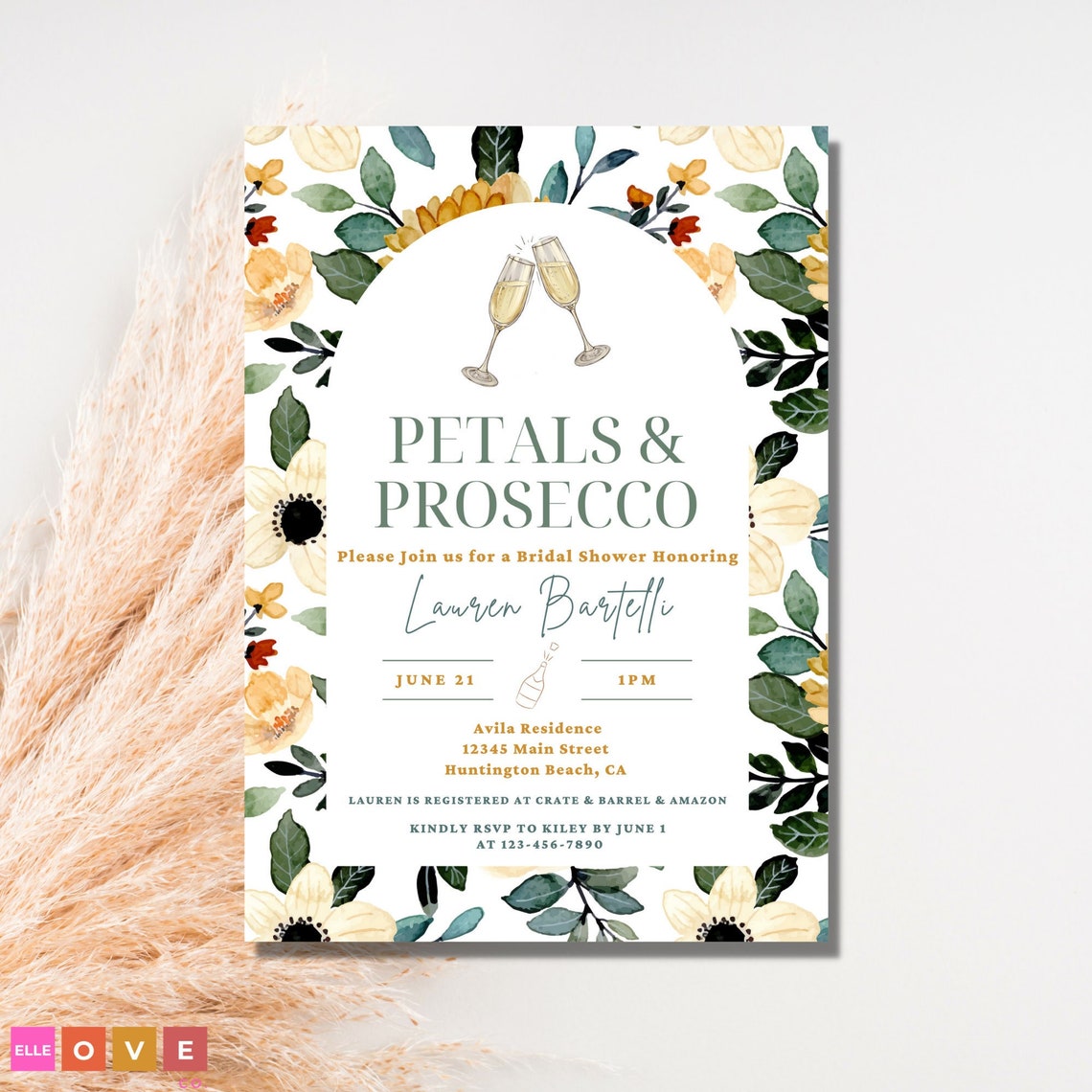 Petals and Prosecco Bridal Shower Invitation Wine and Floral - Etsy