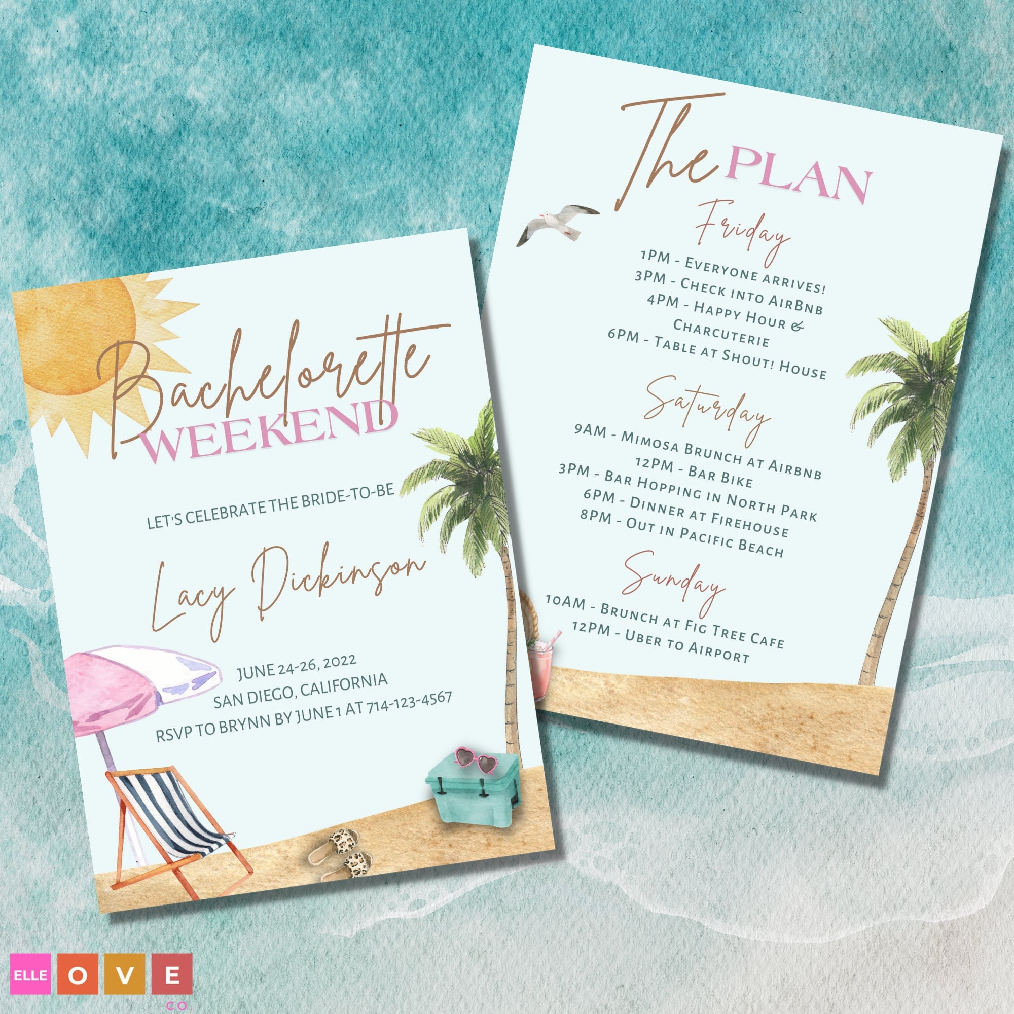 Beach Themed Bachelorette Party Invitation \u0026 Plan Digital Download,  Tropical Bride-to-be Invite, San Diego + Sunshine - Etsy, image size:2000x2000