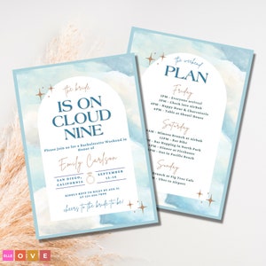 Bride is on Cloud Nine Bachelorette Weekend Invitation, Cloud 9 Themed Bach Party Invite Digital Download
