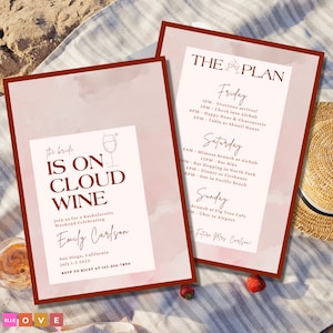 On Cloud WINE Bachelorette Party Invite, Wine Themed Bachelorette Party Invitation, Vino Inspired Weekend Agenda & Invite