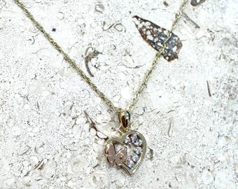 14K Gold CZ Heart Butterfly Pendant Necklace, Singapore Chain