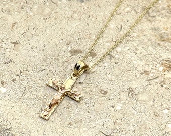 14k Two Tone Gold Jesus Crucifix Pendant Necklace