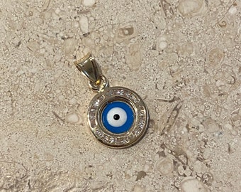 14k Gold Evil Eye Pendant with Cubic Zirconia