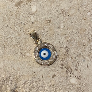 14k Real Gold Evil Eye Pendant, 14k Gold Cubic Zirconia Evil Eye Charm, Protection Pendant