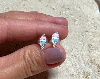 Sterling Silver Ice Cream Stud Earrings, Hypoallergenic Jewelry