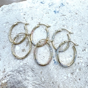 14k Solid Gold Hoop Earrings, 14k Gold Round Tube Oval Hoop Earrings, Elegant Huggies Earrings, Gift for her/women