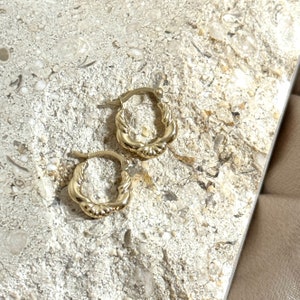 14k Yellow Gold Hollow Hoop Earrings, 14k Solid Gold Fancy Hollow Huggie Hoop Earrings, Elegant Earrings, Gift for her/women