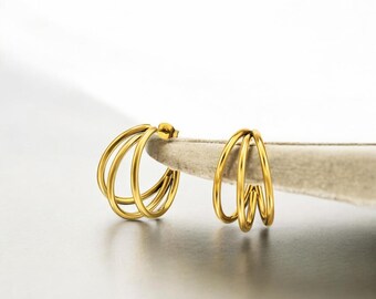 Gold Plated Stainless Steel Hoop Earrings, Waterproof Huggies
