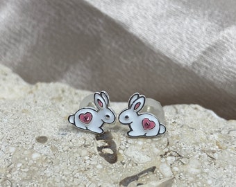 Hypoallergenic 925 Sterling Silver Easter Bunny Rabbit Stud Earrings for Baby Girls and Teens, Kids Stud Earrings, Animal Earrings