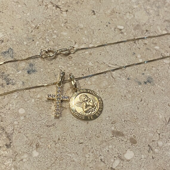 Ciondolo Angelo Con Collana In Oro Giallo 14kt (585) – Gioiello Con Zirconia, Catena Regolabile 42-45cm