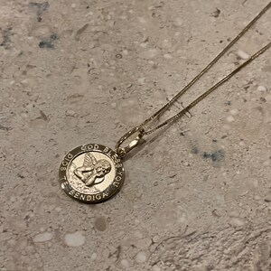 14k Real Yellow Gold Round Guardian Angel Pendant with 0.5mm Box Chain Necklace image 2
