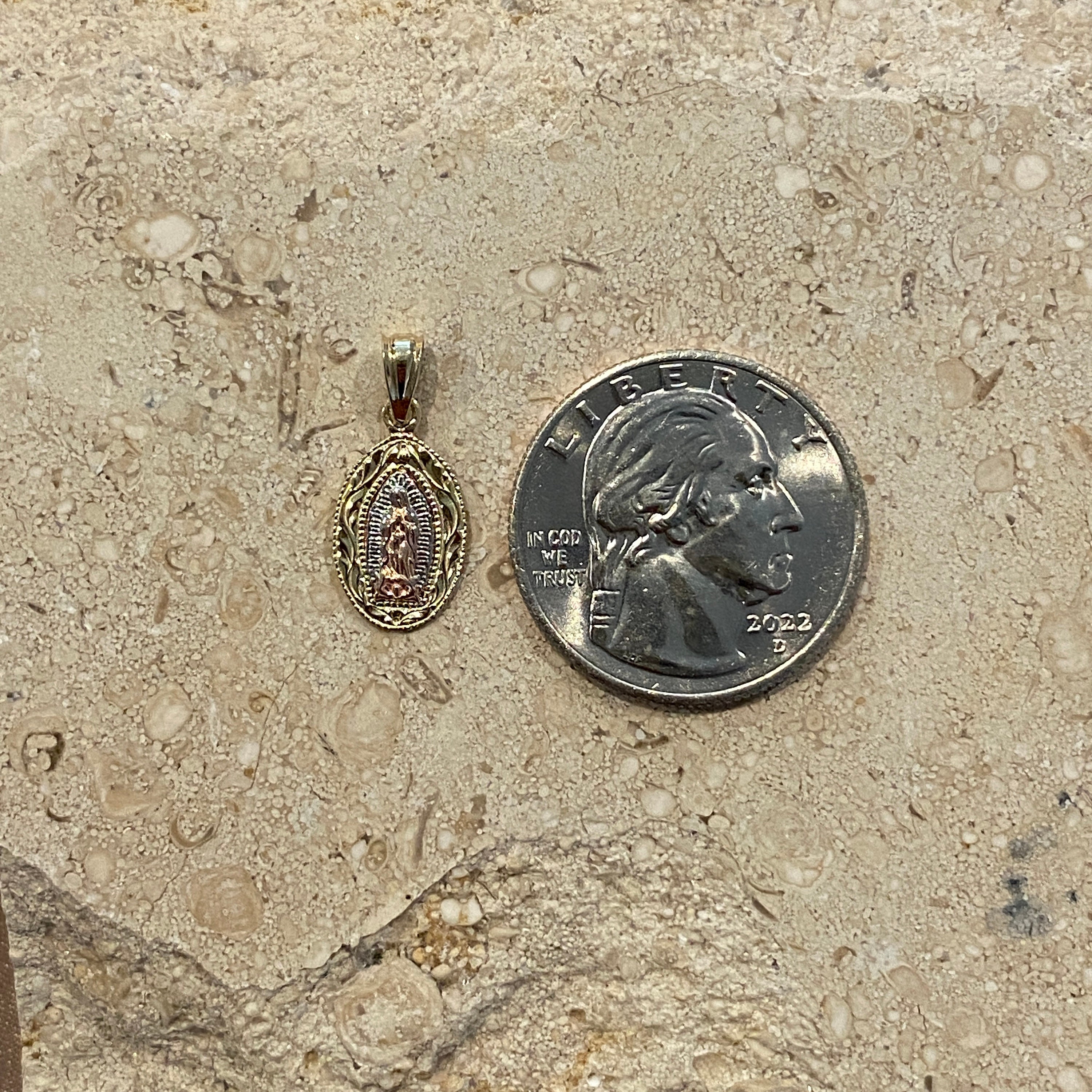 14K Tri Tone Gold Guadalupe Pendant Necklace, Virgin Mary Cross Charm ...