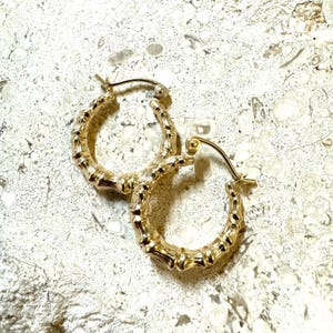 14k Yellow Gold Hollow Hoop Earrings, 14k Solid Gold Fancy Hollow Huggie Hoop Earrings, Elegant Earrings, Gift for her/women