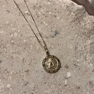 14k Real Yellow Gold Round Guardian Angel Pendant with 0.5mm Box Chain Necklace image 4