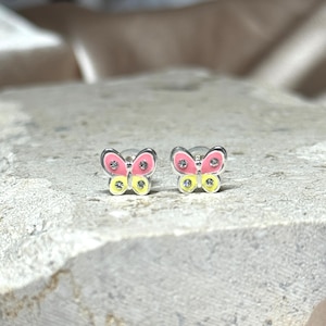 Hypoallergenic 925 Sterling Silver Cute Butterfly Stud Earrings with Push Backs for Girls and Teens, Kids Stud Earrings