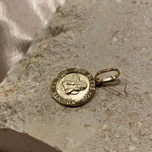 14k Real Yellow Gold Round Guardian Angel Pendant with 0.5mm Box Chain Necklace image 8