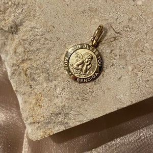 14k Real Yellow Gold Round Guardian Angel Pendant with 0.5mm Box Chain Necklace image 7