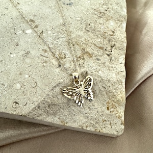 14K Solid Yellow Gold Butterfly Charm Necklace for Women, 14k Gold Butterfly Pendant, Gift for Her