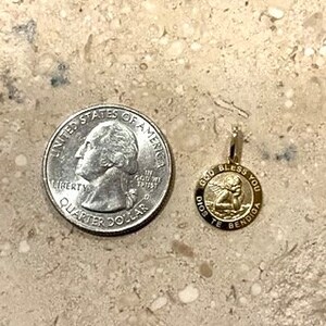 14k Real Yellow Gold Round Guardian Angel Pendant with 0.5mm Box Chain Necklace image 6