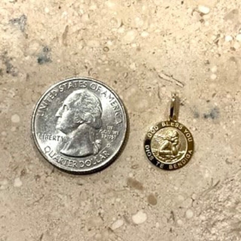 14k Real Yellow Gold Round Guardian Angel Pendant with 0.5mm Box Chain Necklace image 6