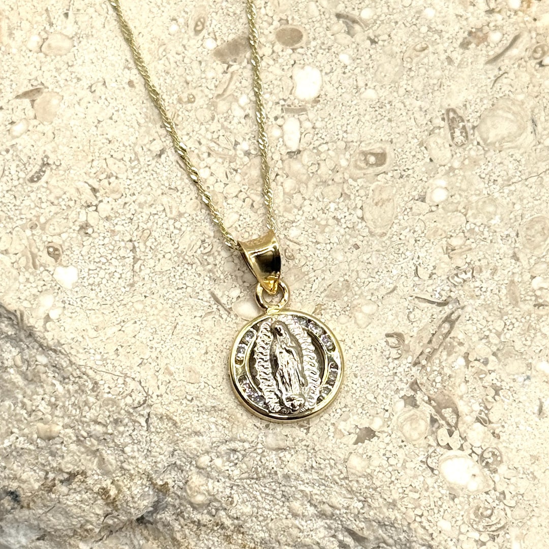 14K Solid Gold Guadalupe Pendant Necklace, Virgin Mary Charm - Etsy