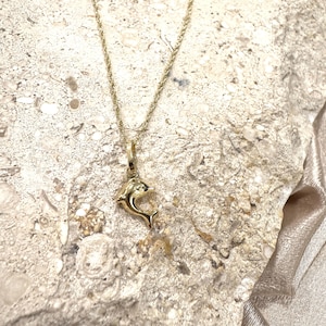 14k Solid Gold Dolphin Necklace, 14k Yellow Gold Tiny Dolphin Charm Necklace, Sea Ocean Dolphin Pendant, Gift for her/women/girls