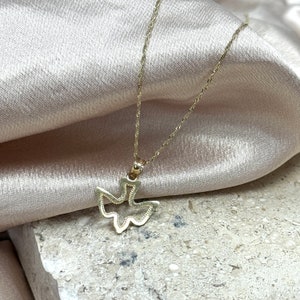 14k Solid Yellow Gold Holy Spirit Dove Pendant - Religious Charm