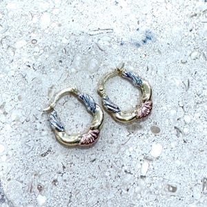 14k Tricolor Gold Hollow Hoop Earrings, 14k Solid Gold Fancy Hollow Huggie Hoop Earrings, Elegant Earrings, Gift for her/women