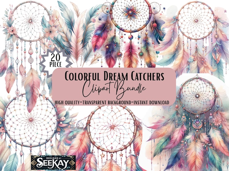 Dream Catcher Png Bundle Watercolor Clipart Colorful Crown Set ...