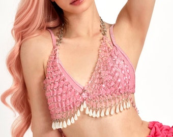Pink Bubblegum Bra Chain, Pink Body Chain, Rhinestone Body Jewelry, Body Chain, Chest Chain, Rave Accessories, Bikini Accessories, Ravewear