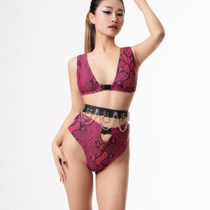 Schlangenhaut Print Zweiteiler Set, Rave Set, Rave Outfit, Festival Outfit, Rave Top, Rave Bottom, Bikini Set, Bademode, Halloween, Rave, Party