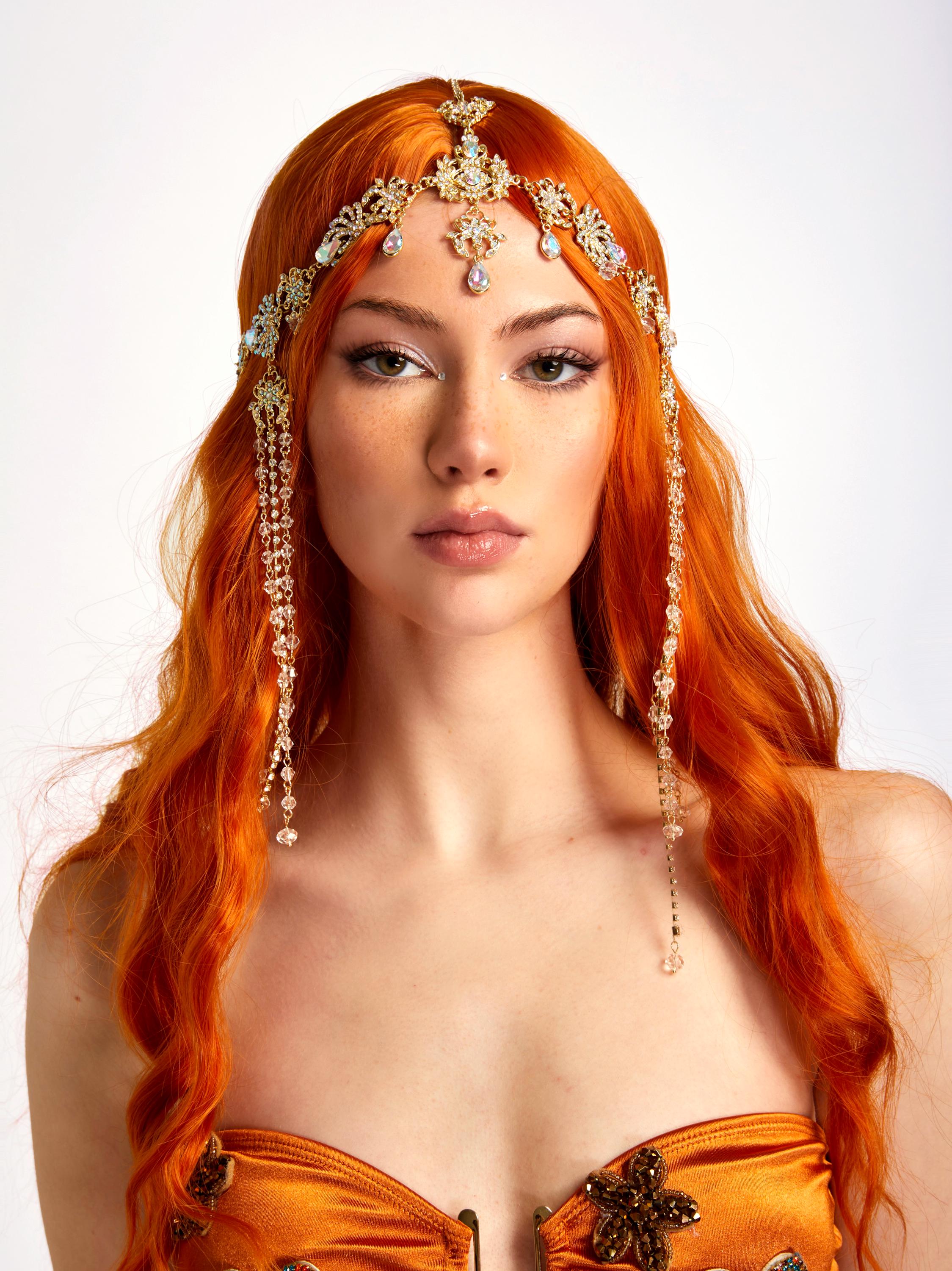 Fairy Princess Gold Rhinestone Gem Head Chain, Rhinestone Fringe,hair ...