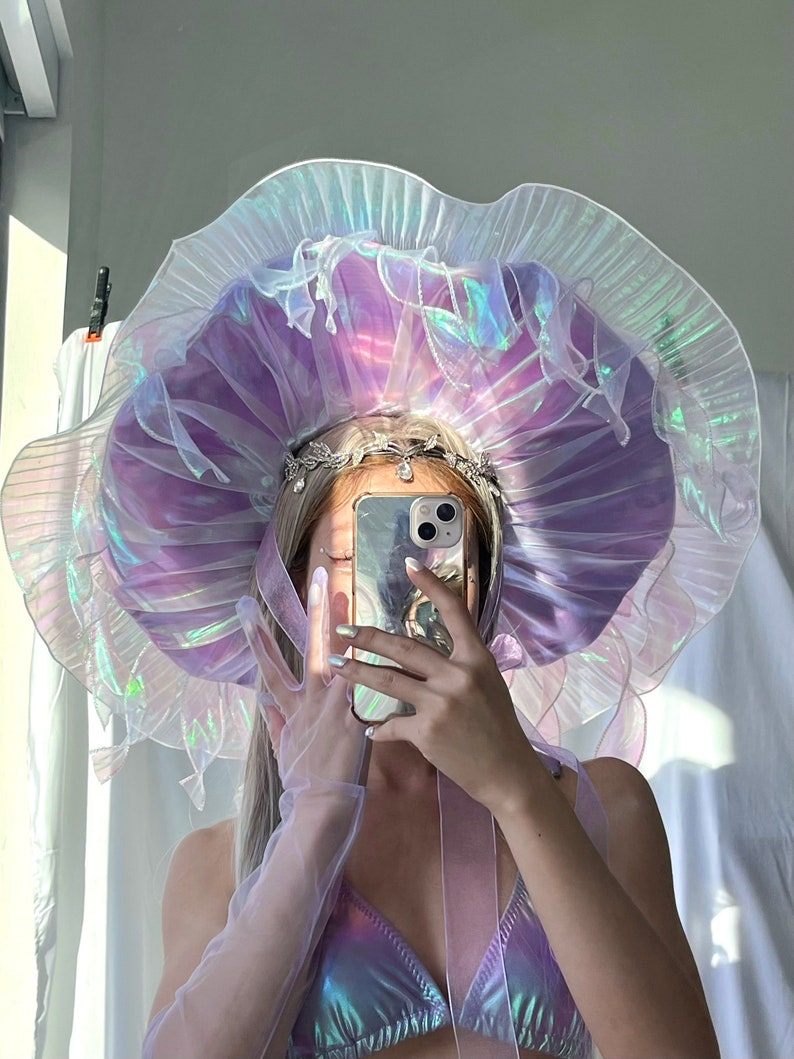 Custom Rave Hats Handmade Lilac Dreamy Holographic Rave Hat, Metallic Festival Headpiece ...