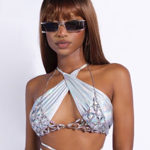 Give Me Goosebumps Sunglasses, Rave Eyewear, Festival Eyewear, Y2K, Fashion Sunglasses, Party Sunglasses, Holographic, Silver, Future Vibe image 2