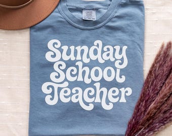 Komfortfarben Sonntagsschullehrer-T-Shirt, christlicher Lehrer-Geschenk-T-Shirt, auf Glauben basierendes Hemd für Frauen, Kirchendienst-Geschenk-T-Shirt, religiös