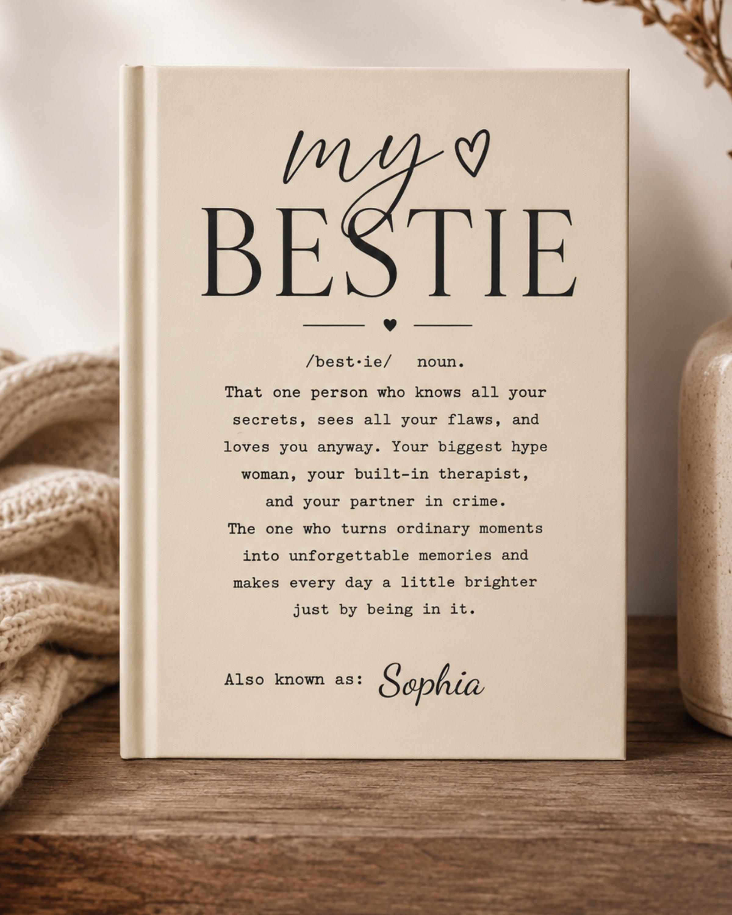 Best Friend Journal Gift for Women, Personalized Hardcover Notebook, Custom Name Friendship Diary, Friendship Gift for Bestie